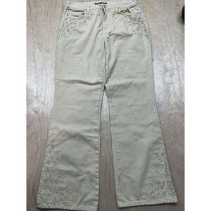 Lauren Jeans Co Womens Embroidered Denim 12 Vtg Y2K Cream‎ Cowgirl Pants Western